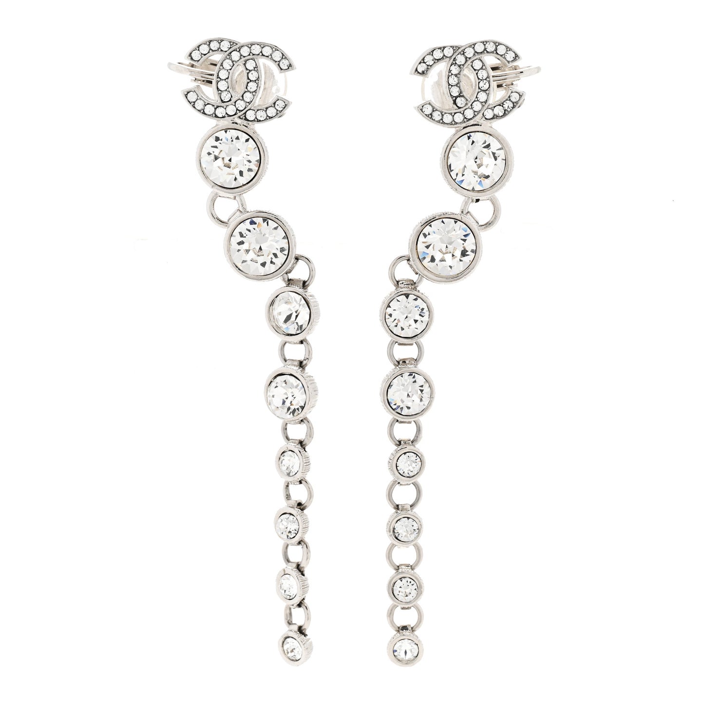 Crystal CC Long Drop Earrings Silver