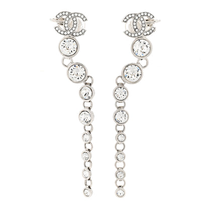 Chanel Crystal CC Long Drop Earrings Silver 1 of 4