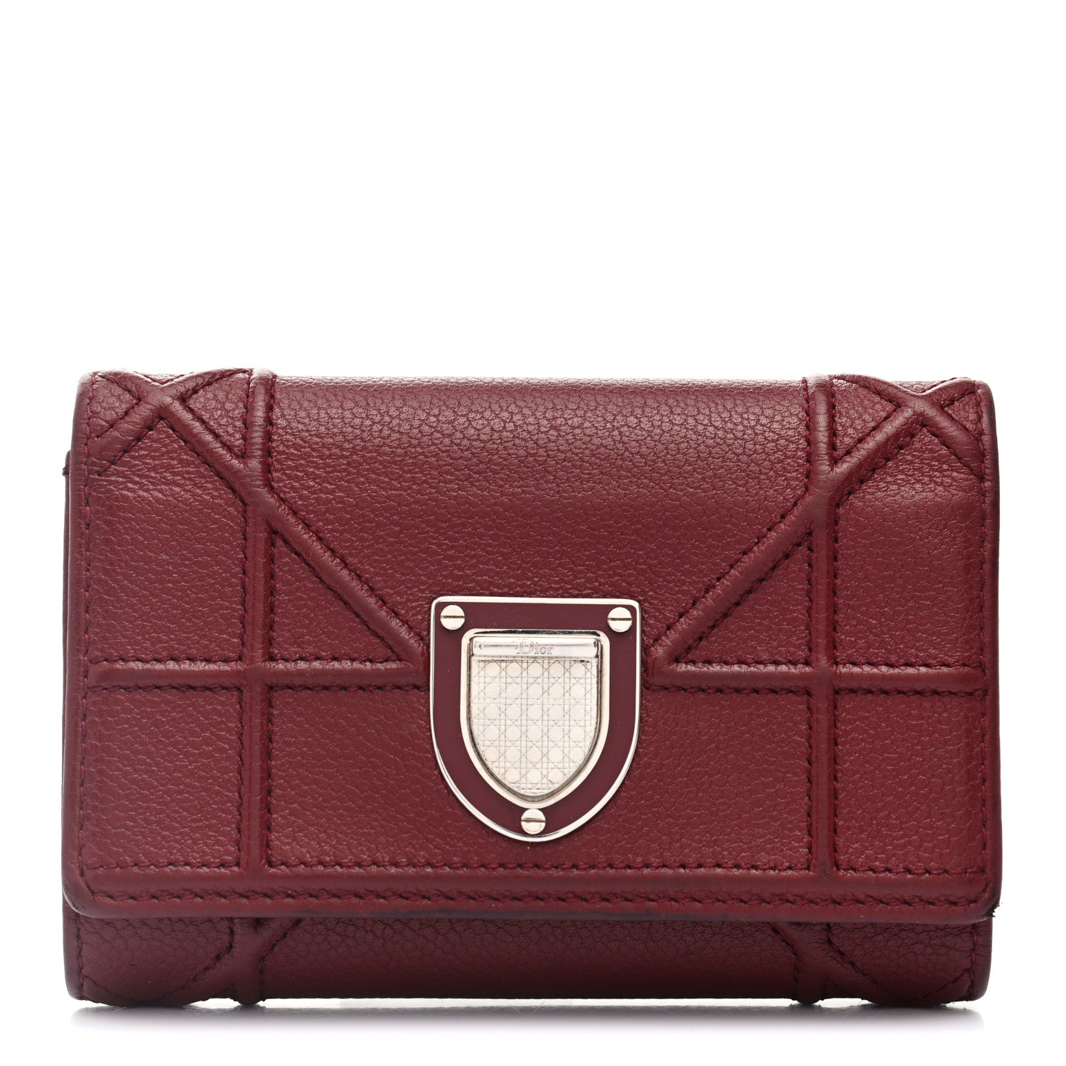 Christian Dior Grained Calfskin Cannage Diorama Elancee Wallet Burgundy 1 of 9