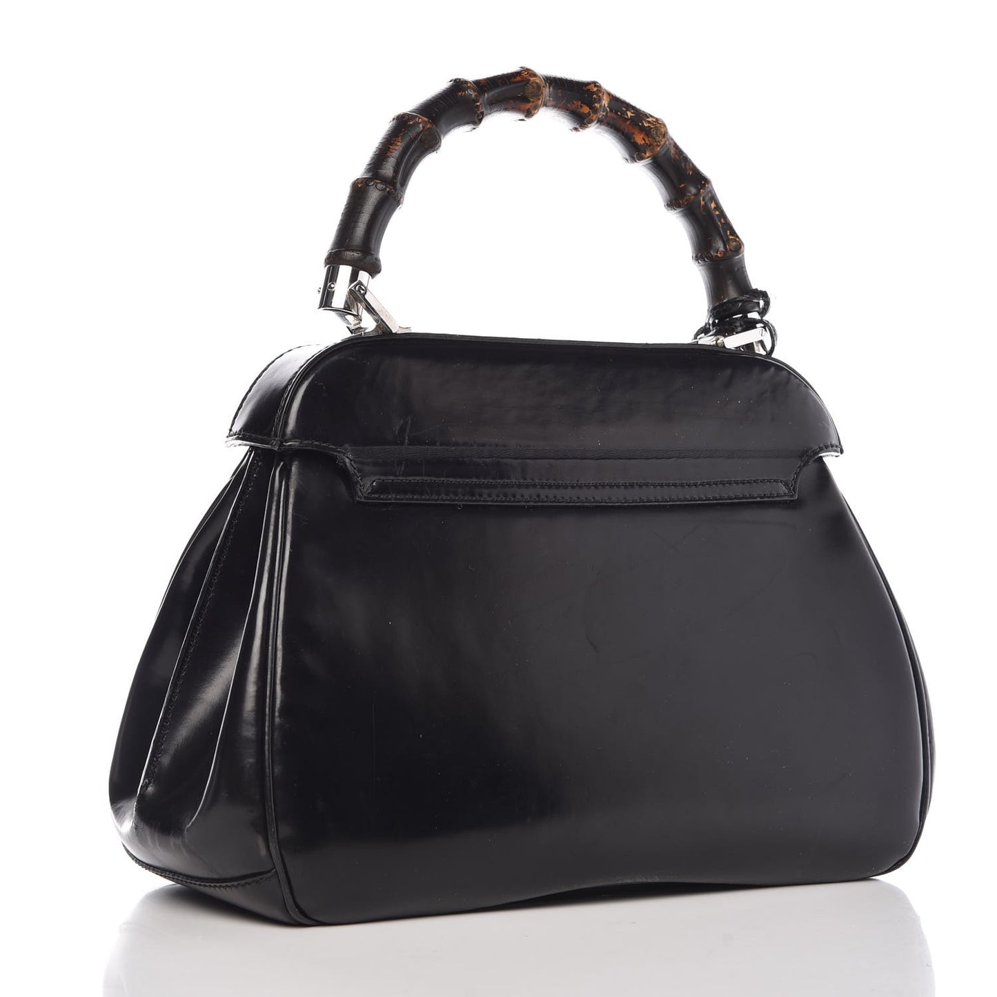 Regent Calfskin Bamboo Medium Lady Lock Top Handle Bag Black