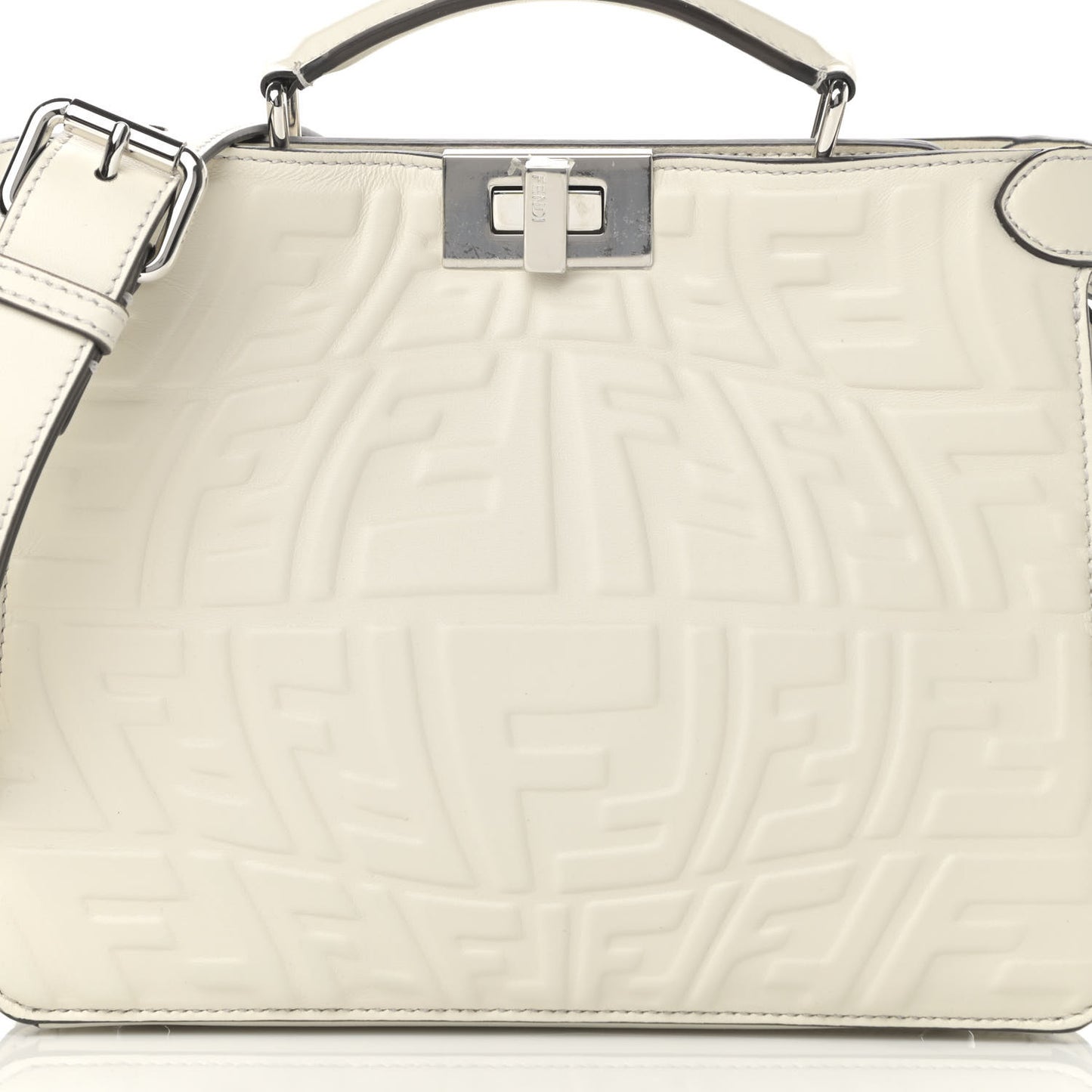 X SARAH COLEMAN Nappa FF Fish Eye Embossed Mini Peekaboo I SEE U Satchel White Ice