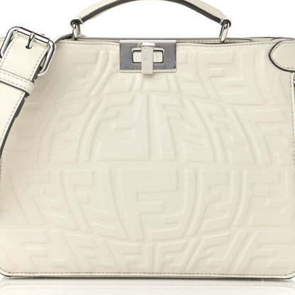 Fendi X SARAH COLEMAN Nappa FF Fish Eye Embossed Mini Peekaboo I SEE U Satchel White Ice 8 of 10