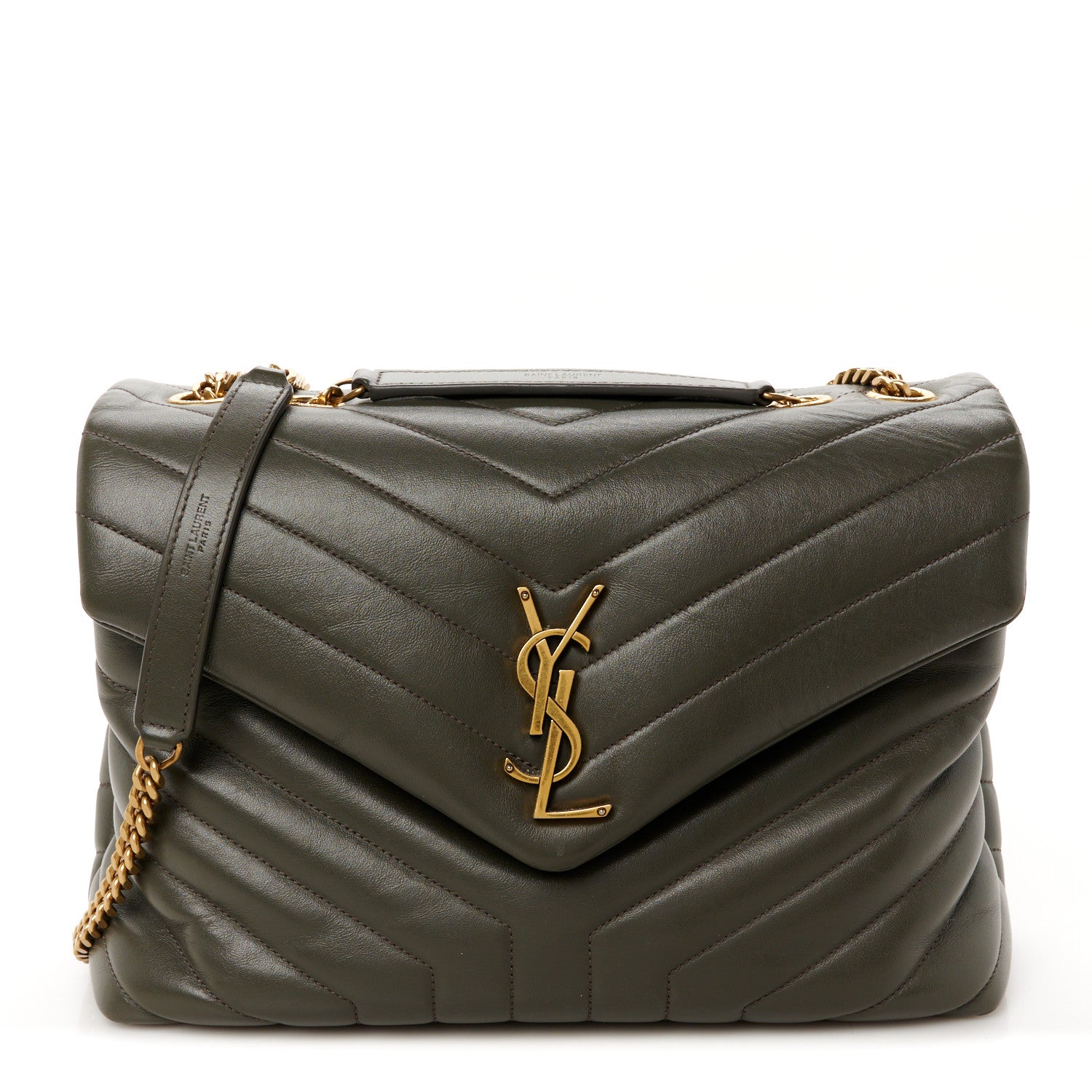Saint Laurent Calfskin Y Quilted Monogram Medium Loulou Chain Satchel Soil Brown 1 of 11
