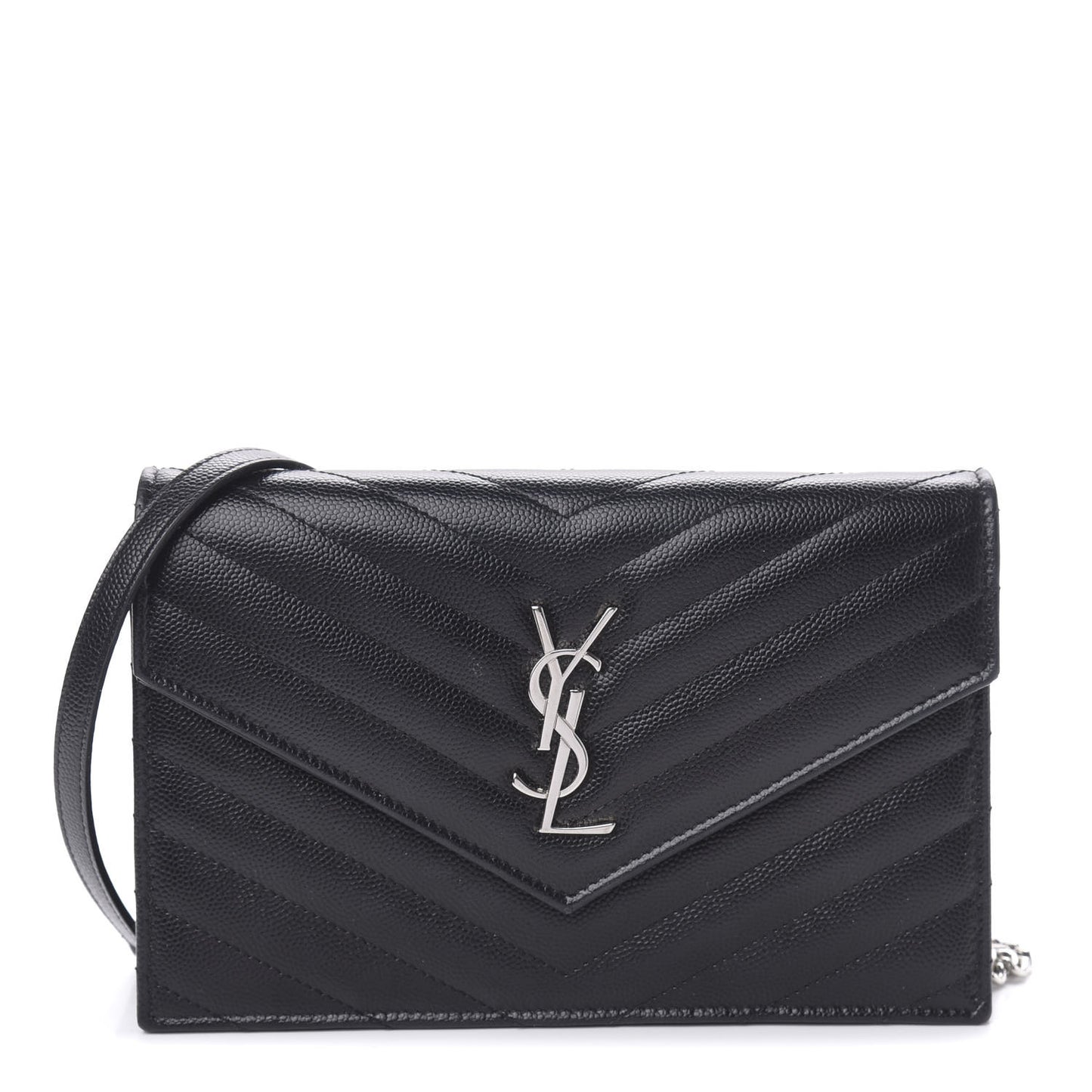 Grain De Poudre Matelasse Chevron Monogram Envelope Chain Wallet Black