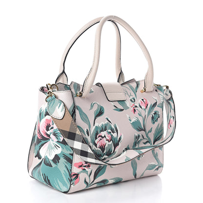 Burberry Soft Grain Calfskin Floral Print Medium Buckle Tote Natural Emerald Green 3 of 8