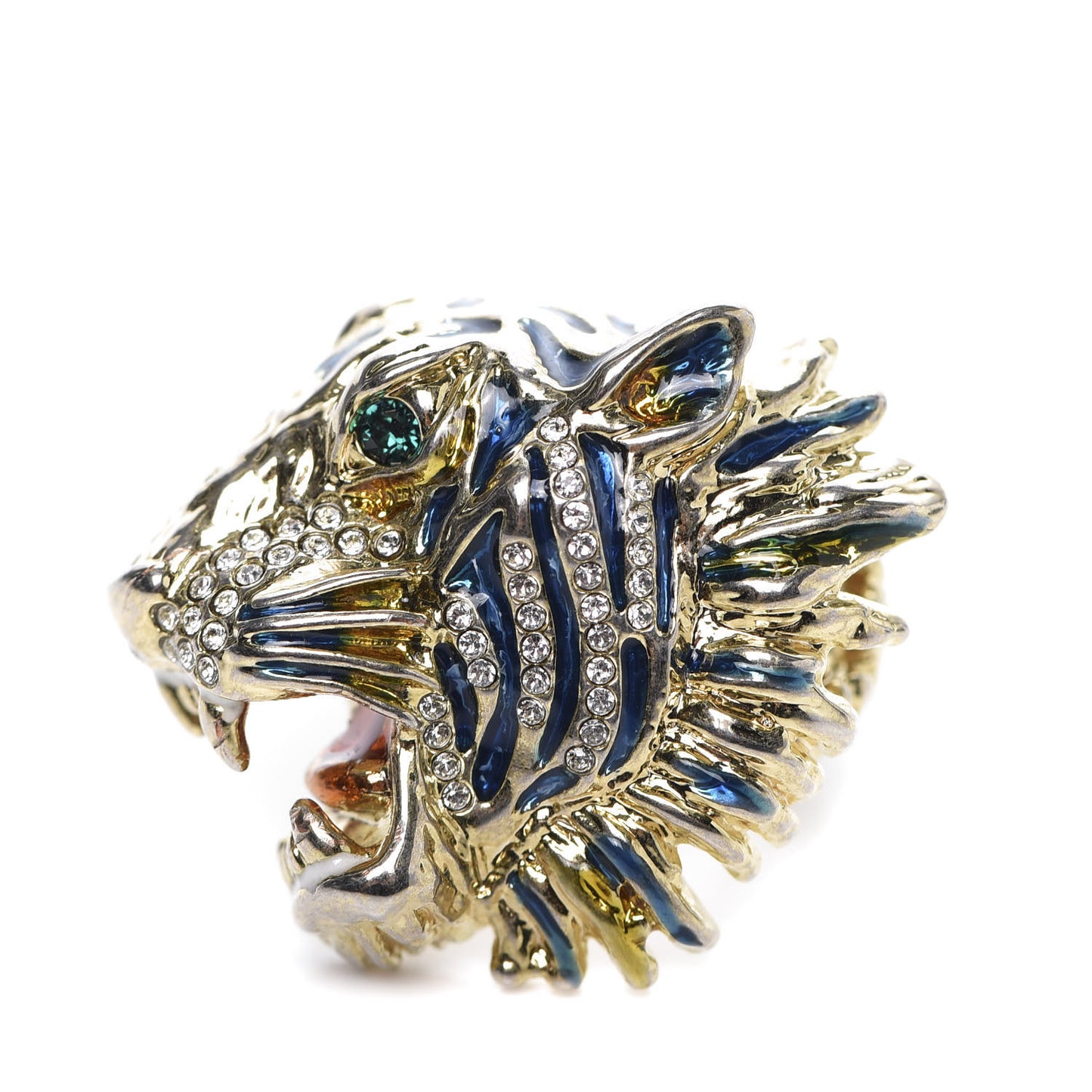 Metal Crystal Lion Head Ring 6 Aged Gold Multicolor
