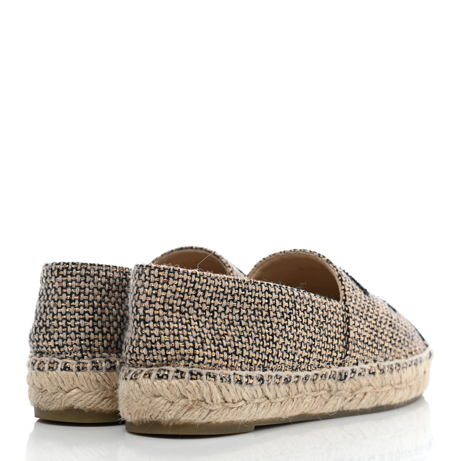 Chanel Tweed Grosgrain CC Espadrilles 36 Gold Beige Black 4 of 10