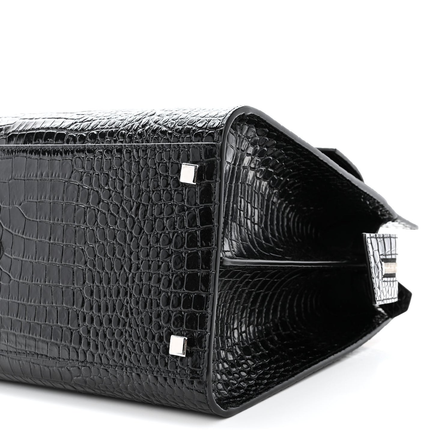Croc Calfskin Embossed Medium Uptown Tote Black