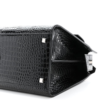 Saint Laurent Croc Calfskin Embossed Medium Uptown Tote Black 10 of 10