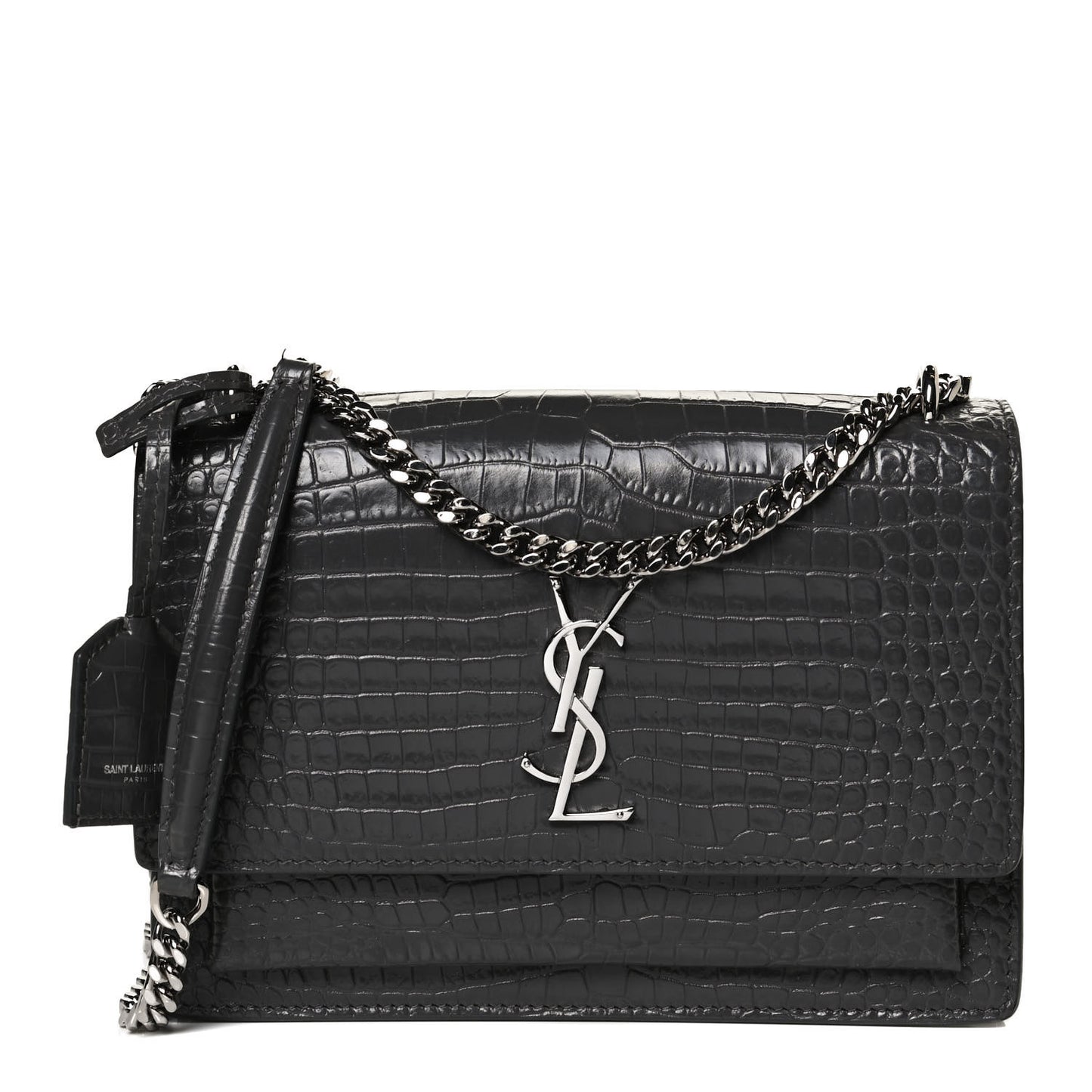 Calfskin Crocodile Embossed Medium Monogram Sunset Graphite