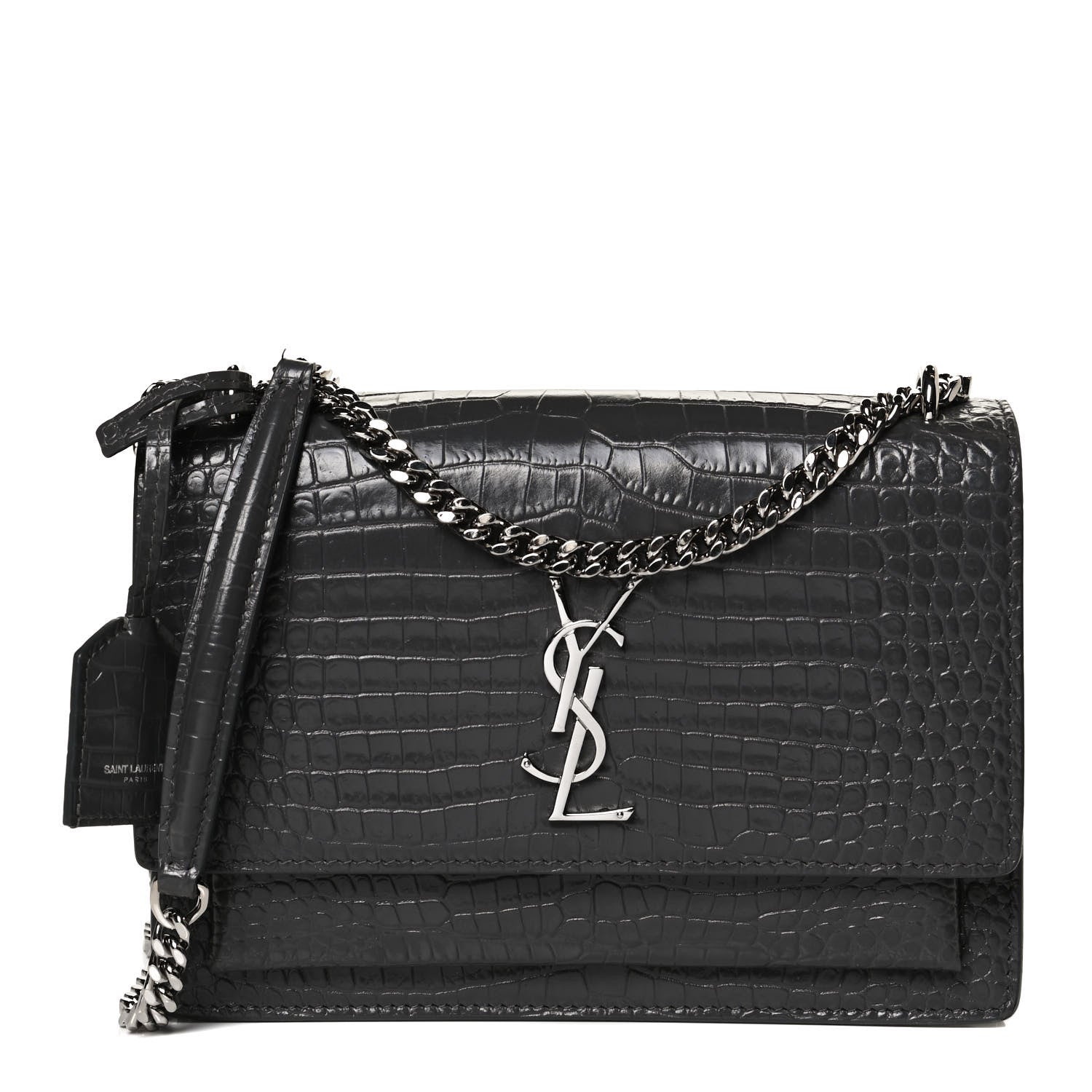 Saint Laurent Calfskin Crocodile Embossed Medium Monogram Sunset Graphite 1 of 12