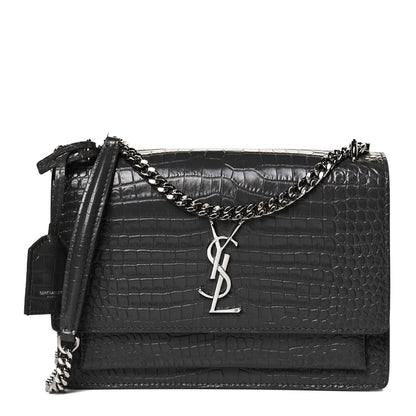 Saint Laurent Calfskin Crocodile Embossed Medium Monogram Sunset Graphite 1 of 12