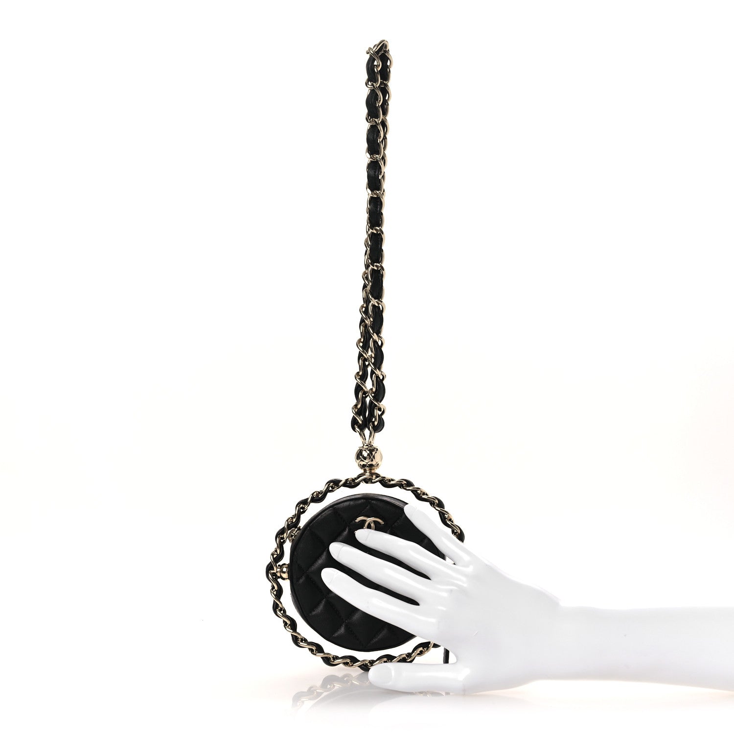 Chanel Lambskin Quilted Chain Round Mini Clutch Black 3 of 12