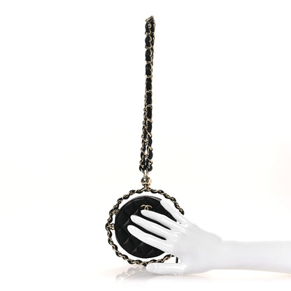 Chanel Lambskin Quilted Chain Round Mini Clutch Black 3 of 12