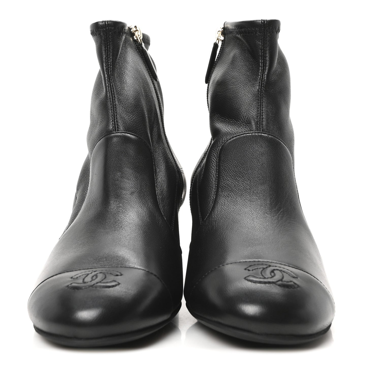 Stretch Lambskin Cap Toe CC Short Boots 41 Black