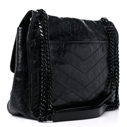 Saint Laurent Crinkled Calfskin Matelasse Monogram Medium Niki Chain Satchel Black 3 of 11