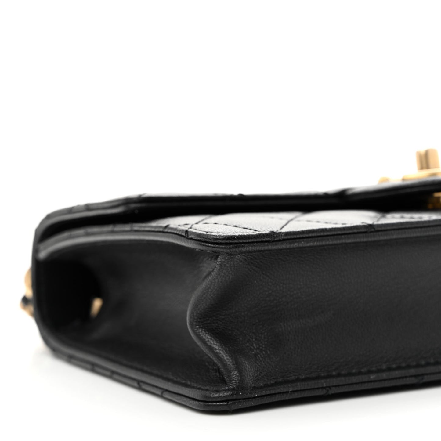 Goatskin Quilted Small Chic Pearls Flap Black