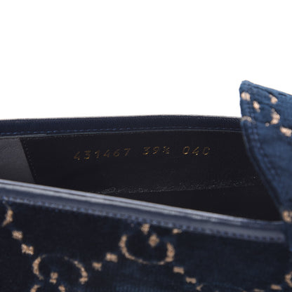Gucci Velvet GG Monogram Horsebit Womens Jordaan Loafers 39.5 Blue Beige 7 of 10