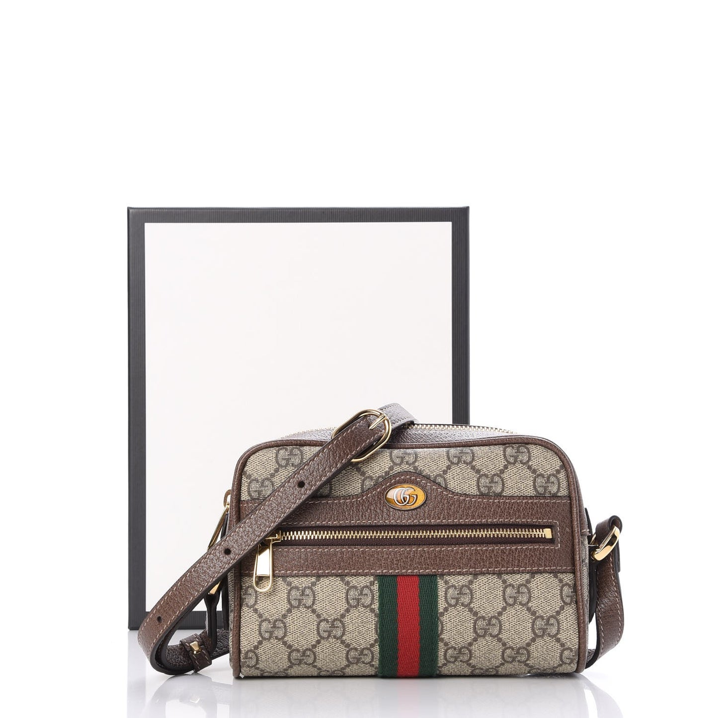 GG Supreme Monogram Web Mini Ophidia Shoulder Bag Brown