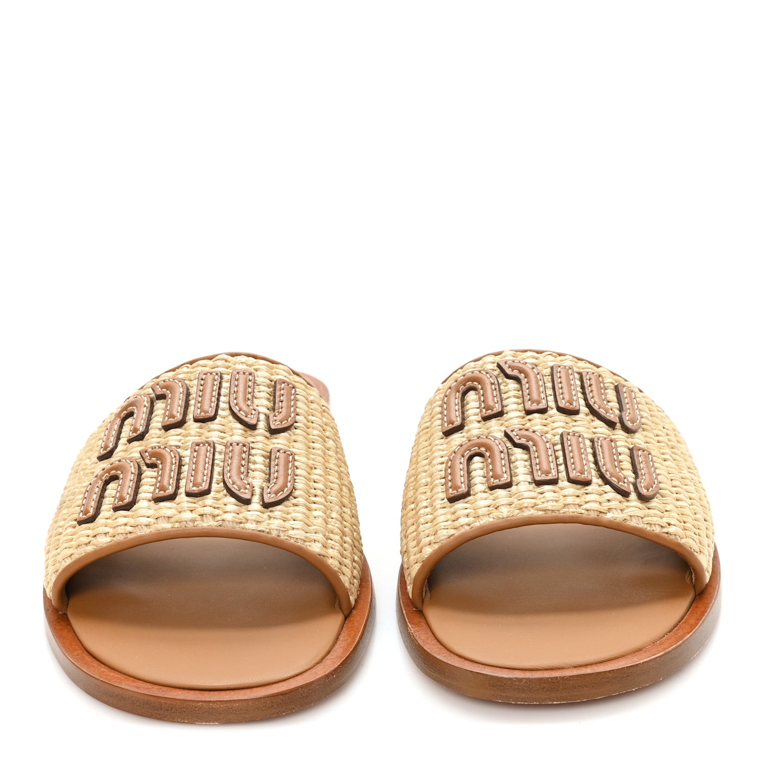 Miu Miu Stuoia Raffia Calfskin Logo Sandals 36 Naturale 3 of 9