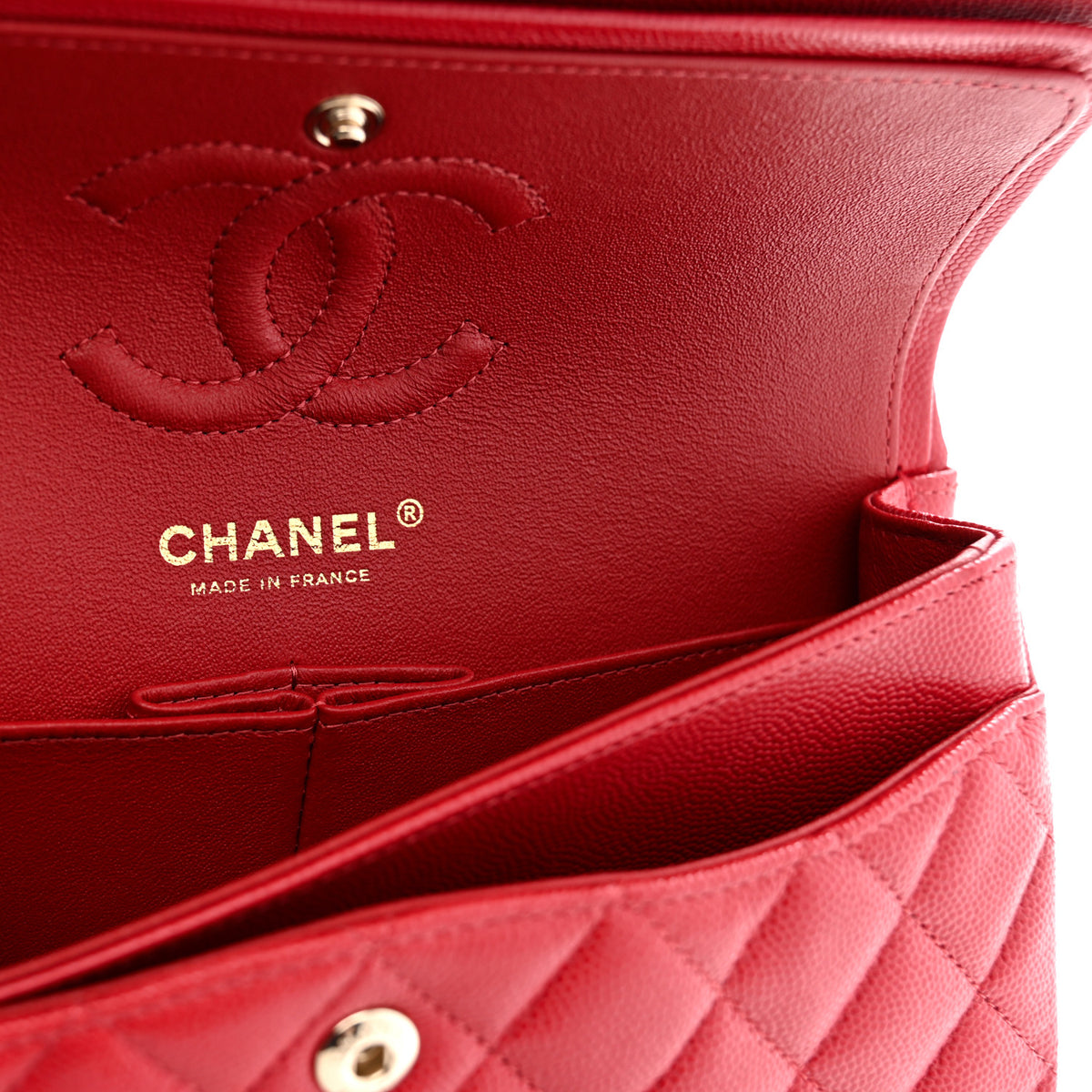 Caviar Quilted Small Double Flap Red