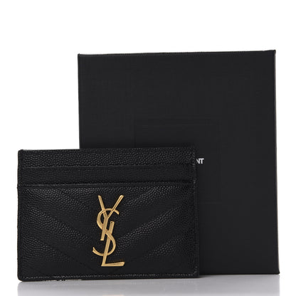 Saint Laurent Grain De Poudre Matelasse Chevron Monogram Credit Card Case Black 8 of 8