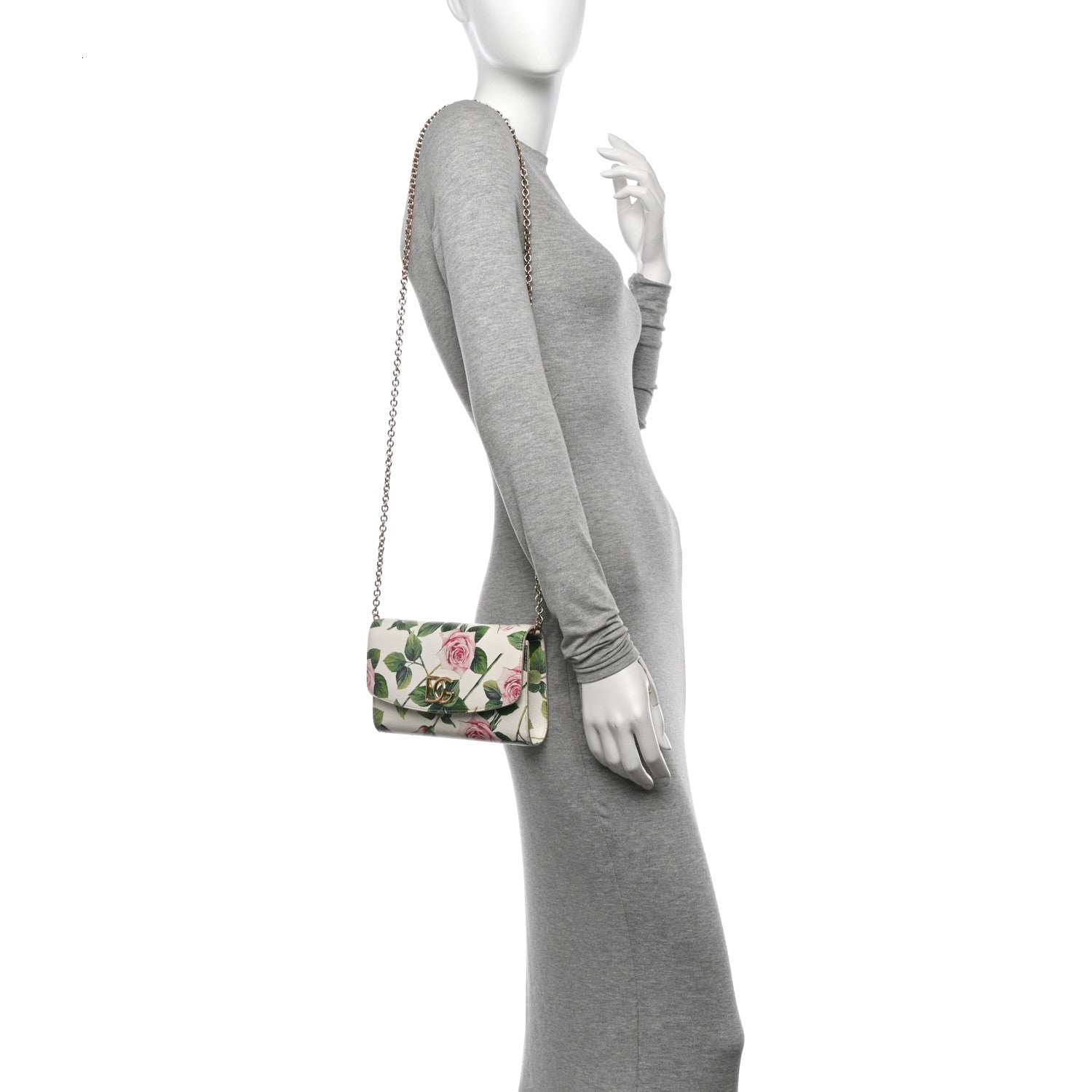 Dolce & Gabbana Dauphine Rose Print Wallet On Chain Pink 2 of 14