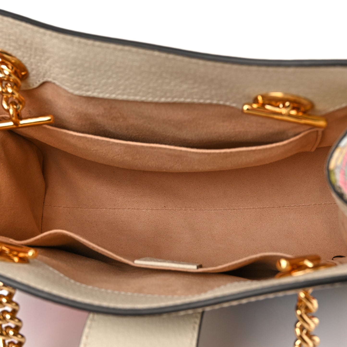 GG Supreme Monogram Flora Textured Calfskin Small Padlock Tote Beige Ebony Multicolor Mystic White