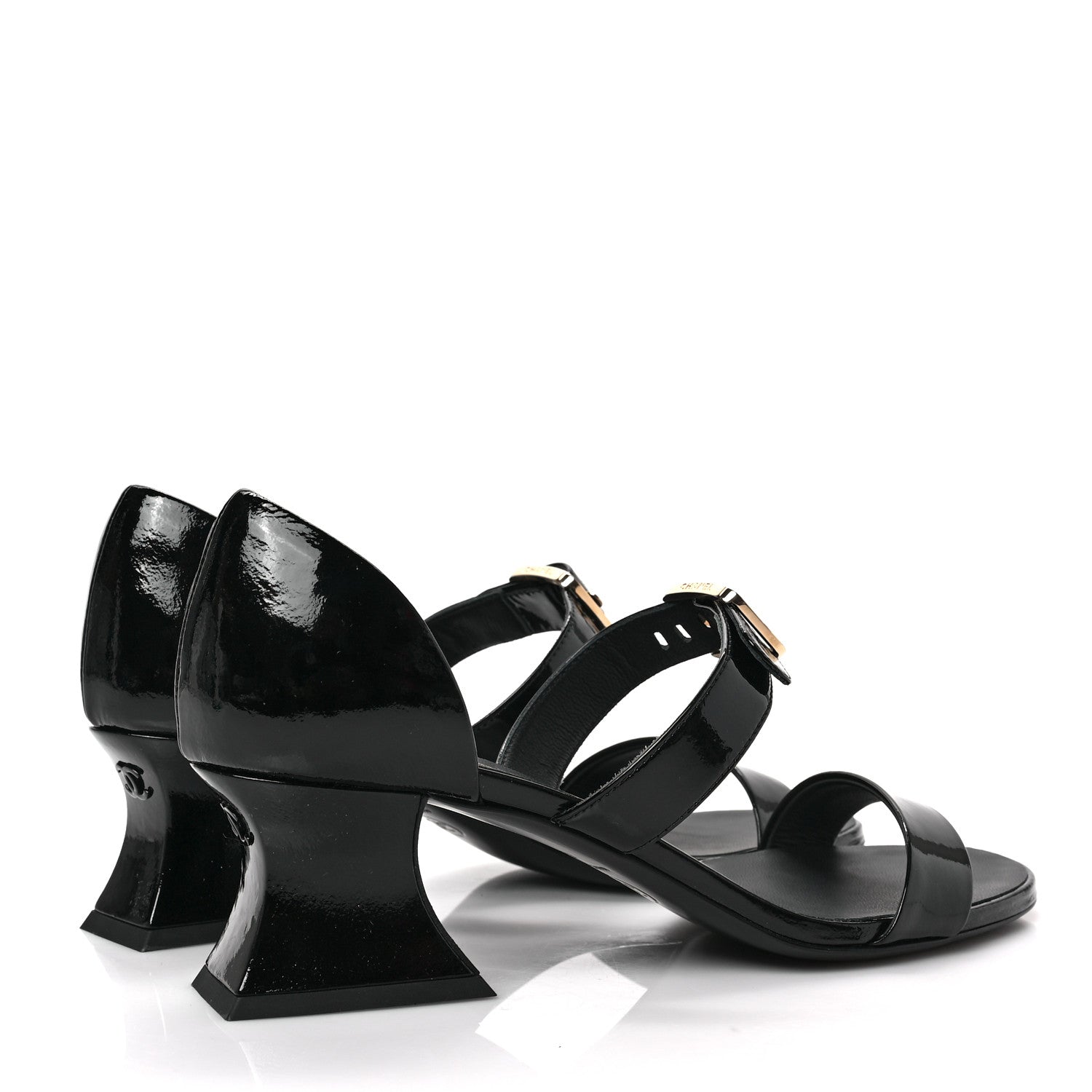 Chanel Patent Goatskin Sandals 38.5 Black 3 of 7