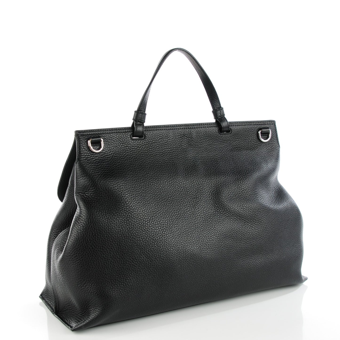 Pebbled Calfskin Large Bamboo Daily Top Handle Bag Black