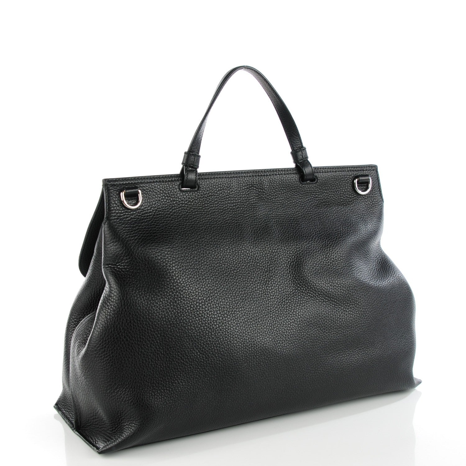 Gucci Pebbled Calfskin Large Bamboo Daily Top Handle Bag Black 3 of 6