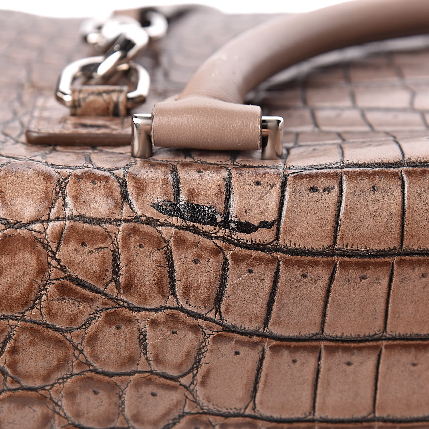Givenchy Calfskin Crocodile Embossed Medium Shark Lock Satchel Sand 9 of 24