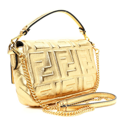 Fendi Vitello Catalan Mirror FF 1974 Embossed Mini Baguette Gold 3 of 9