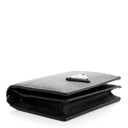 Prada Saffiano Triangle Bi-Fold Card Holder Wallet Black 4 of 6