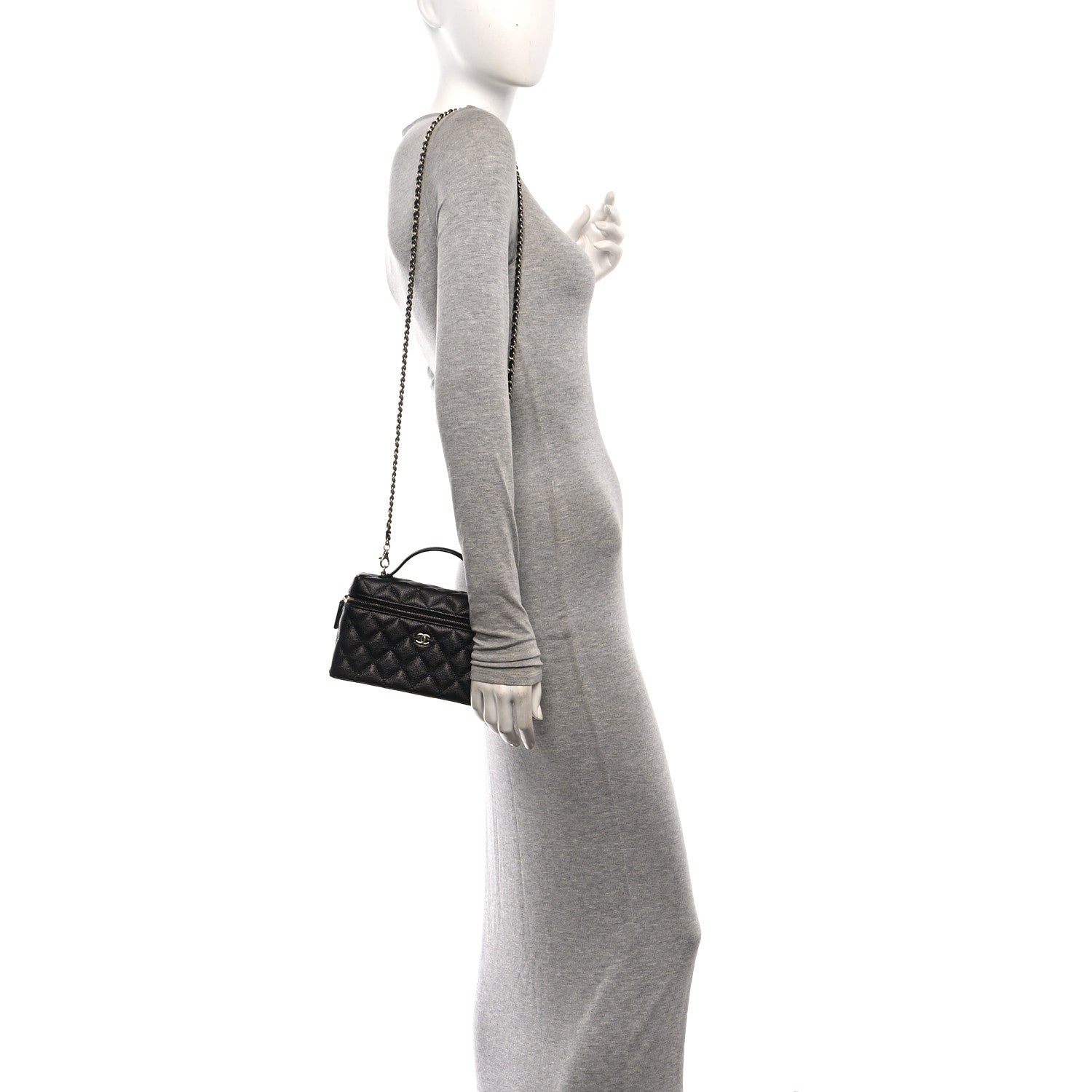 Chanel Caviar Quilted Top Handle Slim Vanity With Chain Black 3 of 11