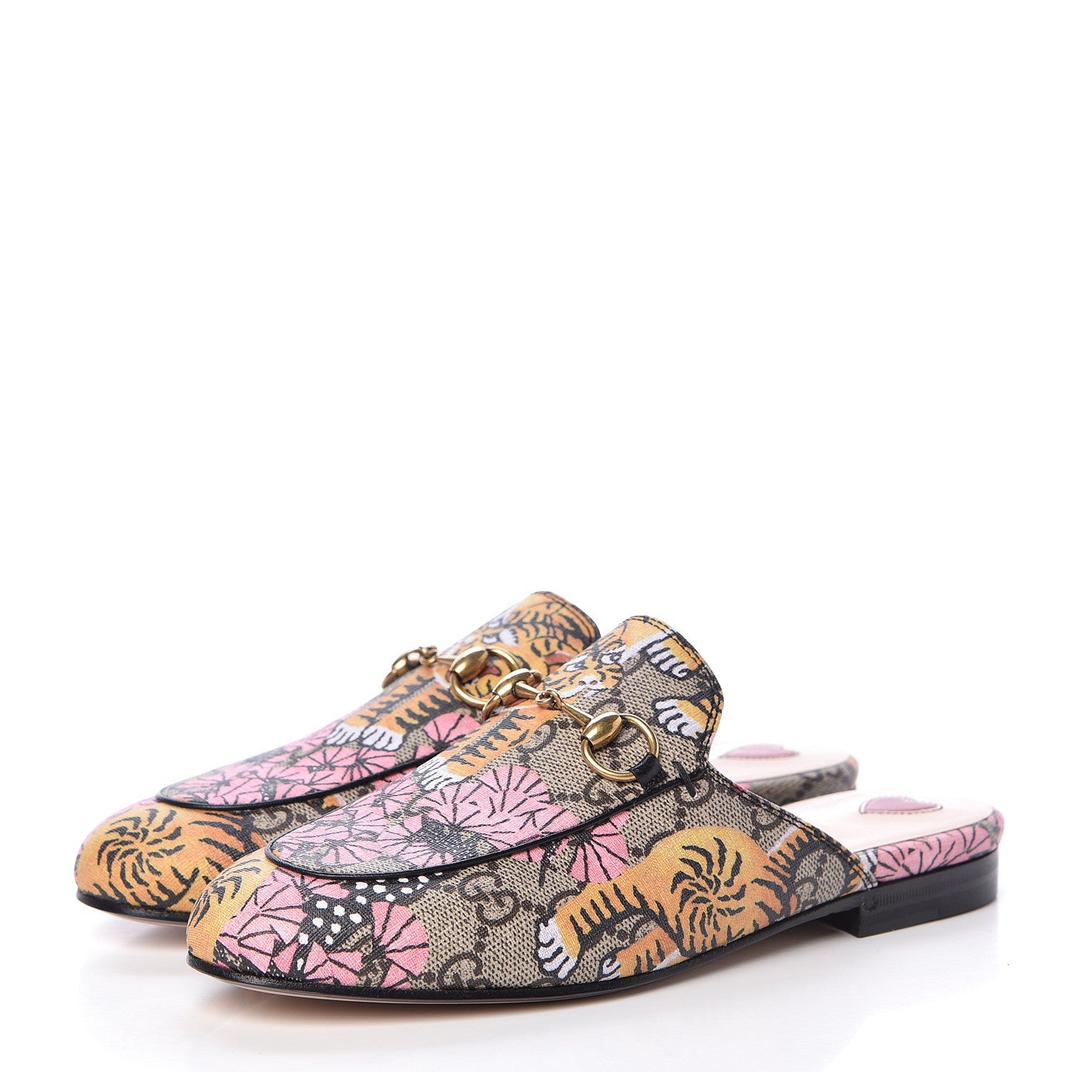 Gucci GG Supreme Monogram Bengal Womens Princetown Slippers 34 Beige Crop Pink 3 of 9