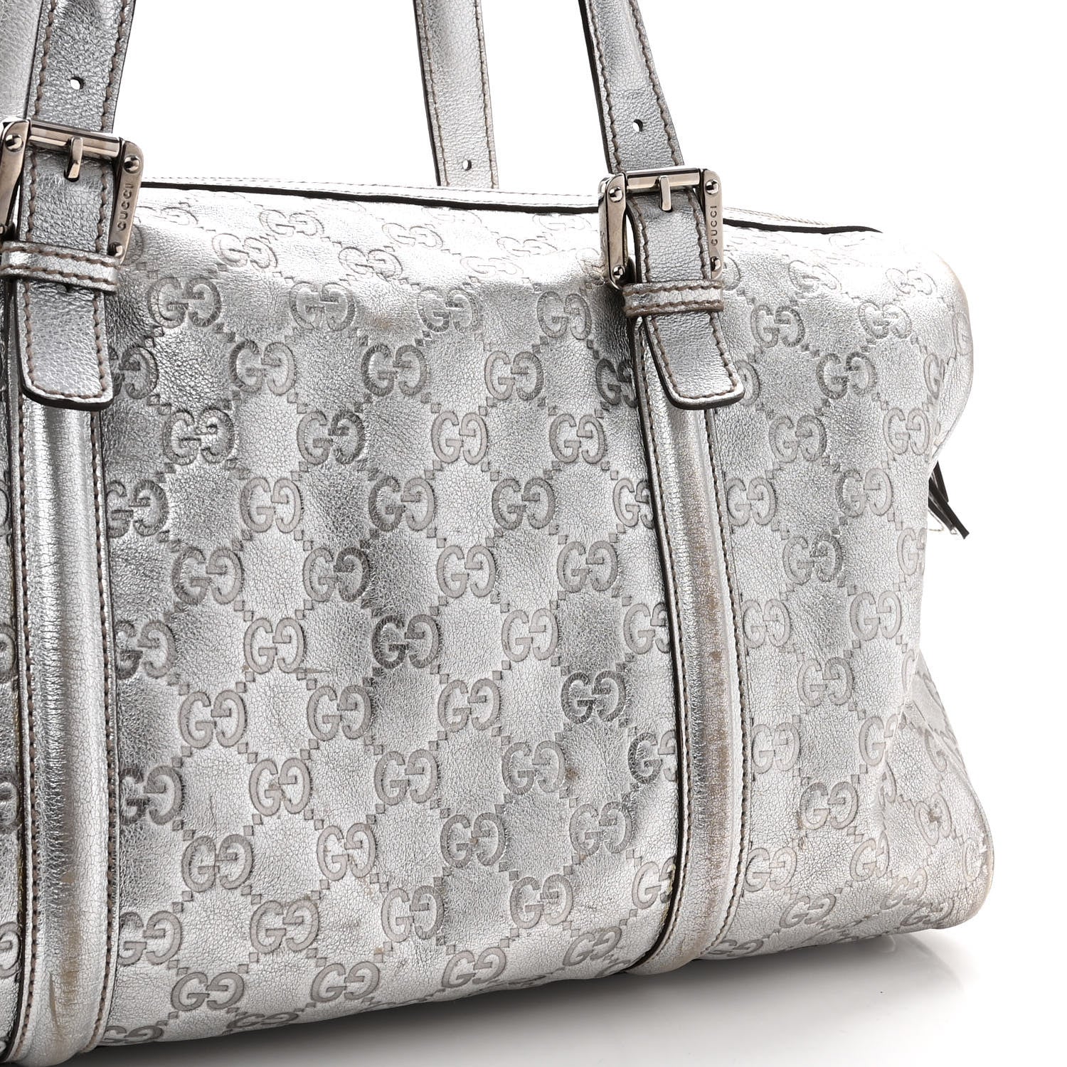 Gucci Metallic Guccissima Medium Britt Boston SIlver 14 of 14