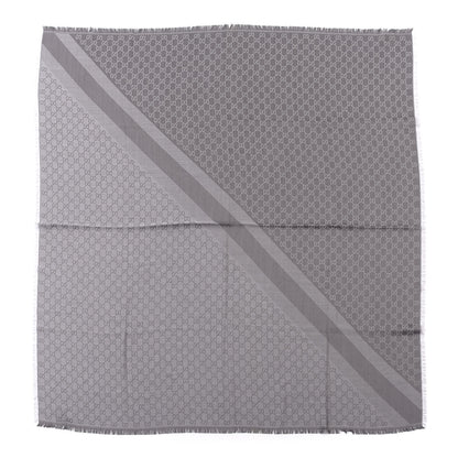 Gucci Wool Silk Monogram GGWeb Fringe Shawl Pearl Medium Grey 1 of 4