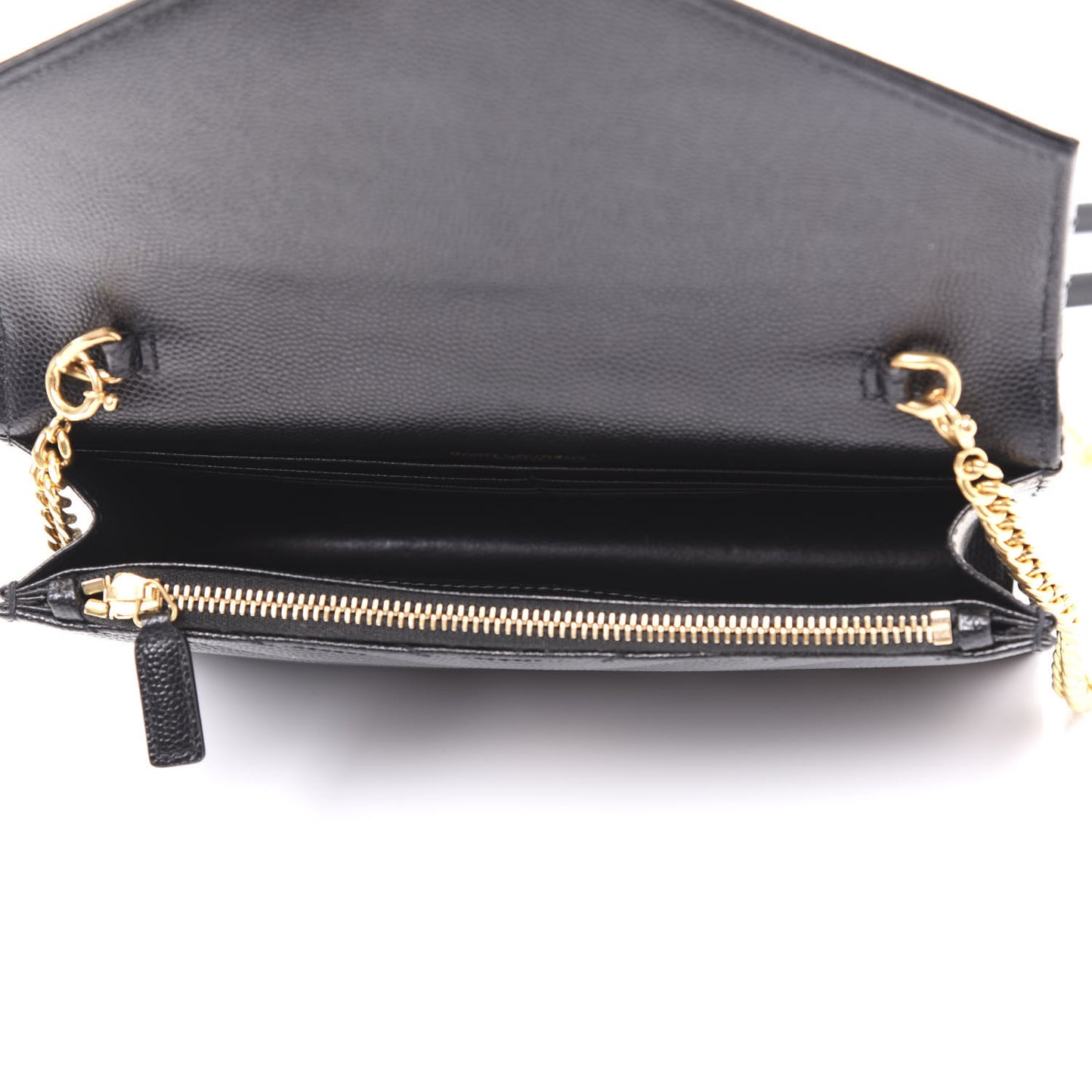 Grain De Poudre Matelasse Chevron Monogram Envelope Chain Wallet Black