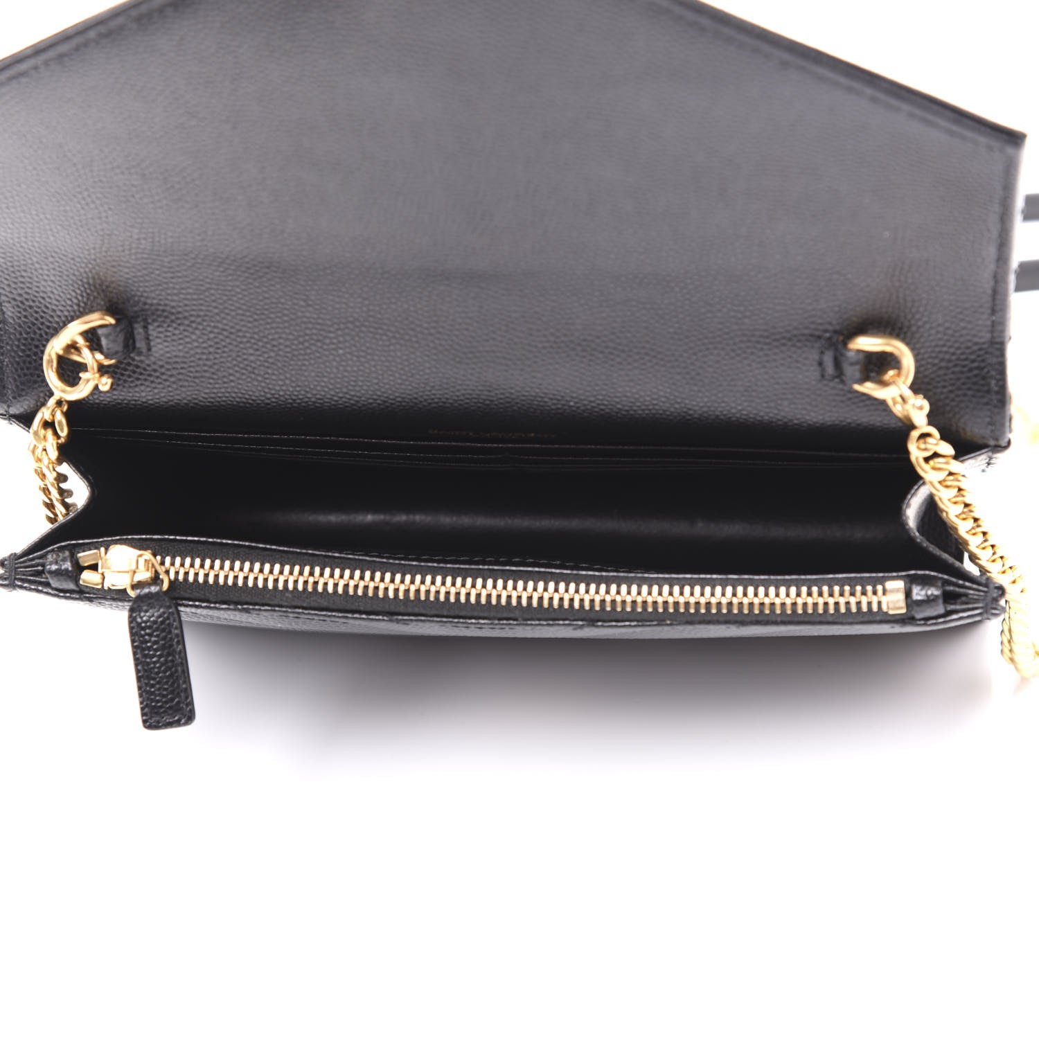 Saint Laurent Grain De Poudre Matelasse Chevron Monogram Envelope Chain Wallet Black 4 of 8