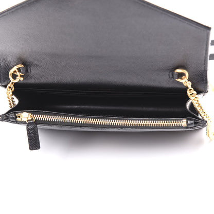 Saint Laurent Grain De Poudre Matelasse Chevron Monogram Envelope Chain Wallet Black 4 of 8