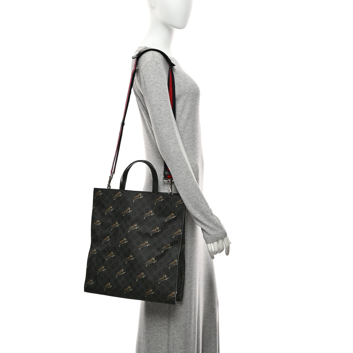 Gucci GG Supreme Monogram Tigers Web Vertical Tote Black Multicolor 2 of 11
