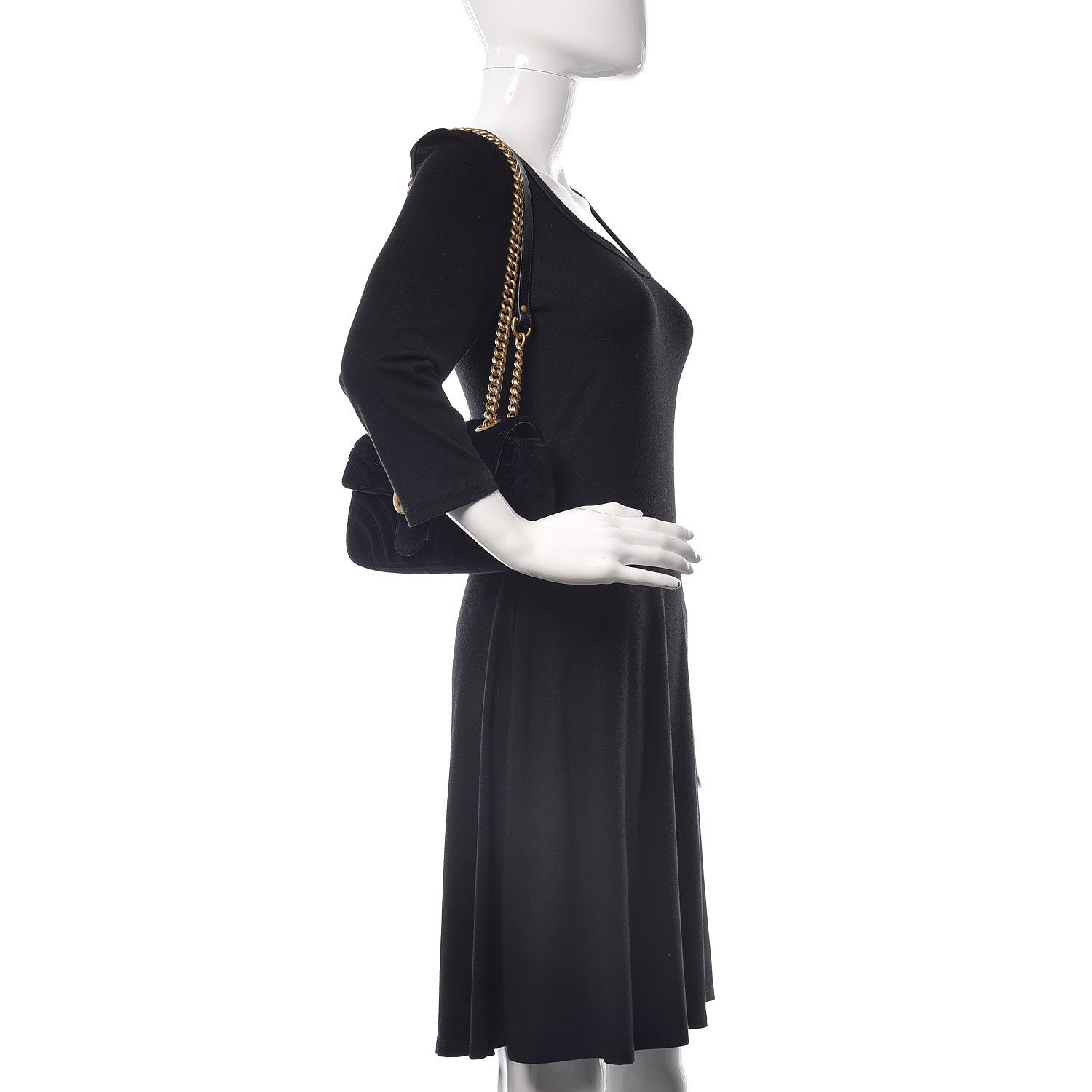 Gucci Velvet Matelasse Mini GG Marmont Shoulder Bag Black 2 of 10