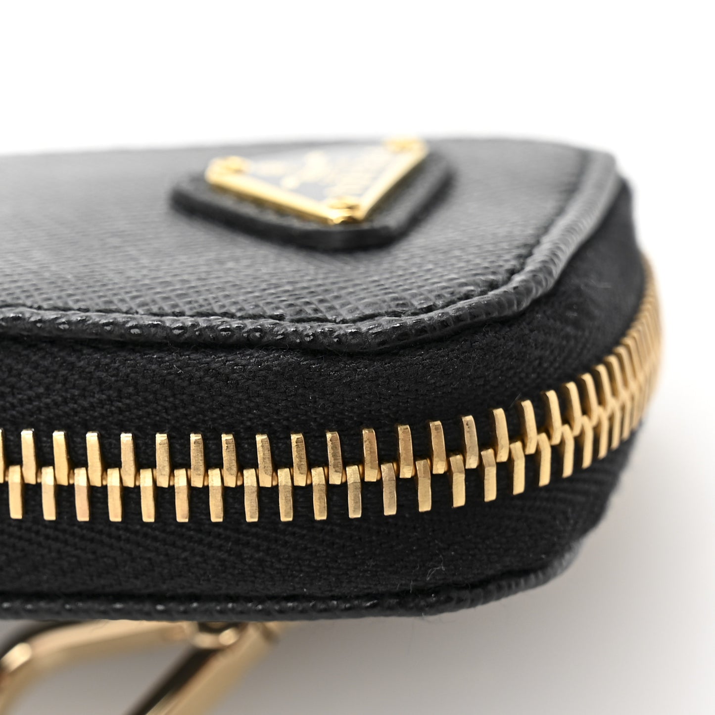 Saffiano Triangle Zip Around Mini Pouch Black