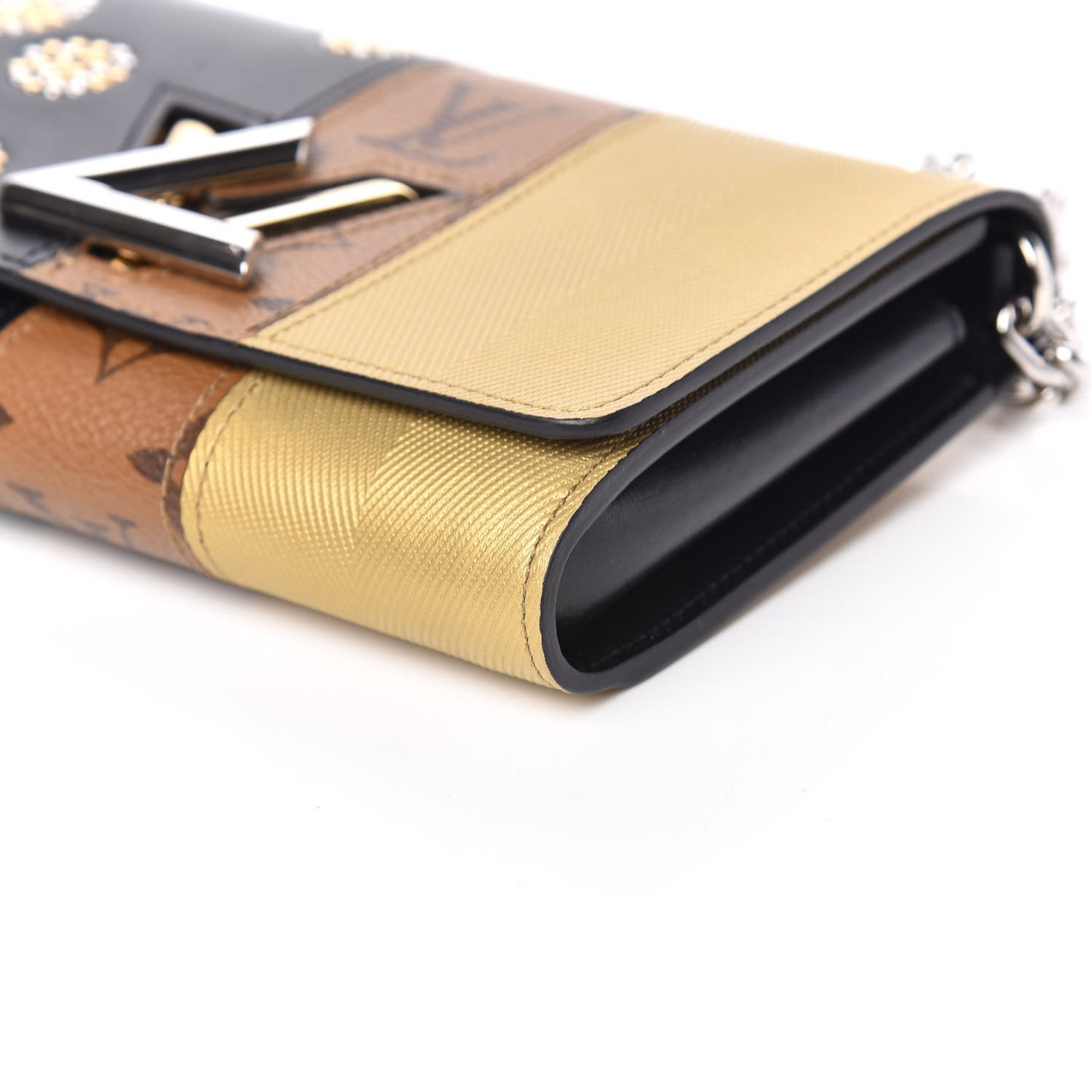 Calfskin Reverse Monogram Studded Night Lights Twist Chain Wallet