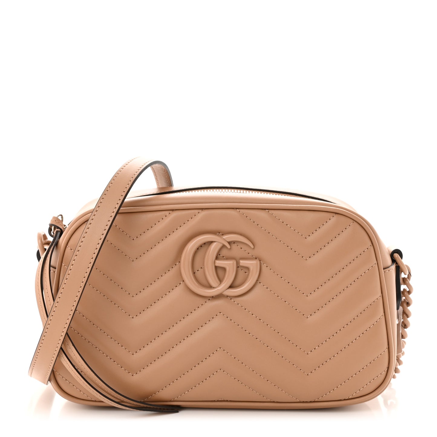 Calfskin Matelasse Monochrome Small GG Marmont Chain Shoulder Bag Camelia