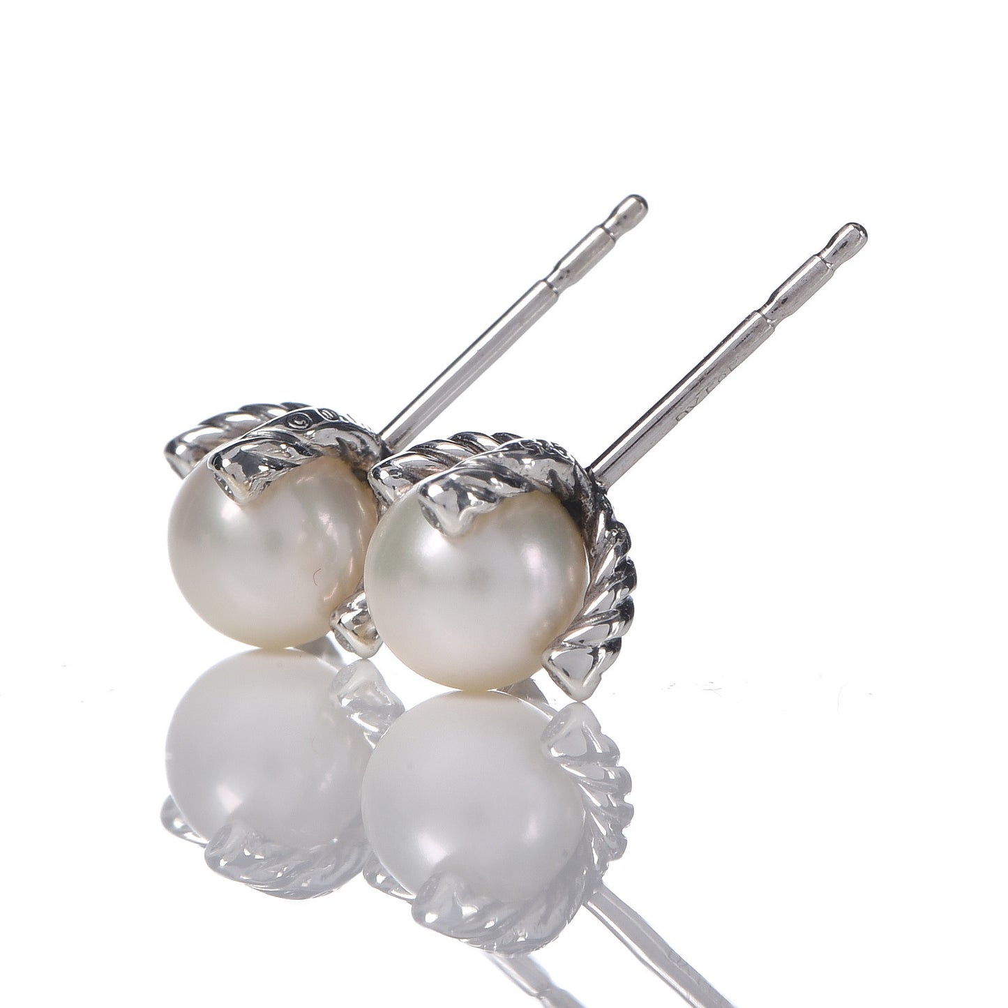 Sterling Silver Diamond Pearl 7mm Earrings