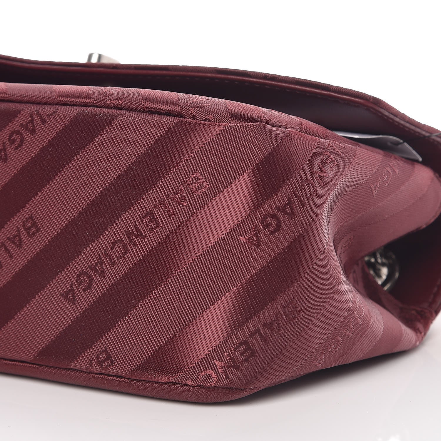 Balenciaga Nylon Jacquard Diagonal Logo Small Scarf Lock Chain Shoulder Bag Rouge Bordeaux Black Beige 6 of 9