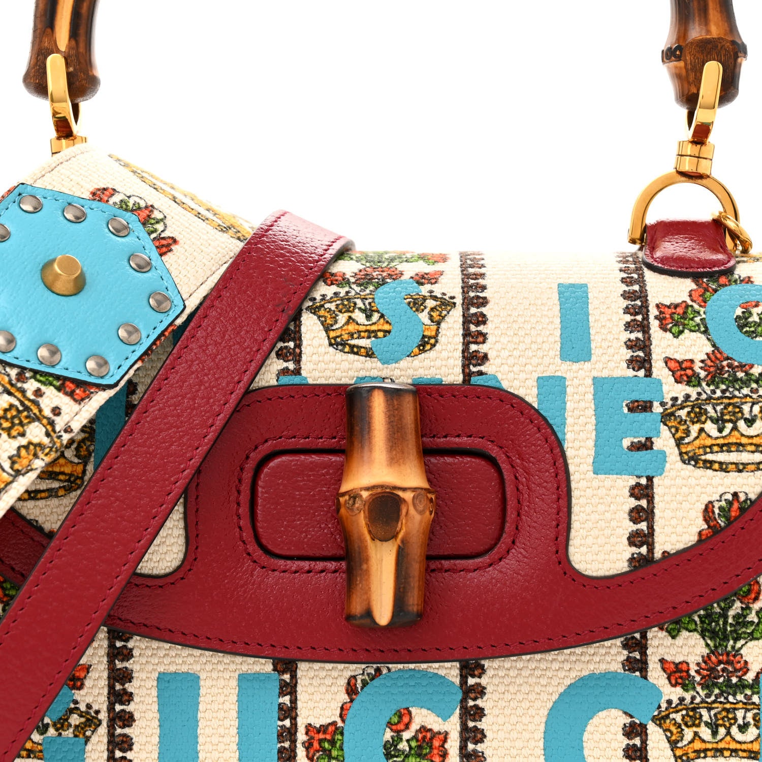 Gucci Canvas Calfskin 100 Centennial Music Medium Bamboo 1947 Top Handle Bag Multicolor 8 of 10