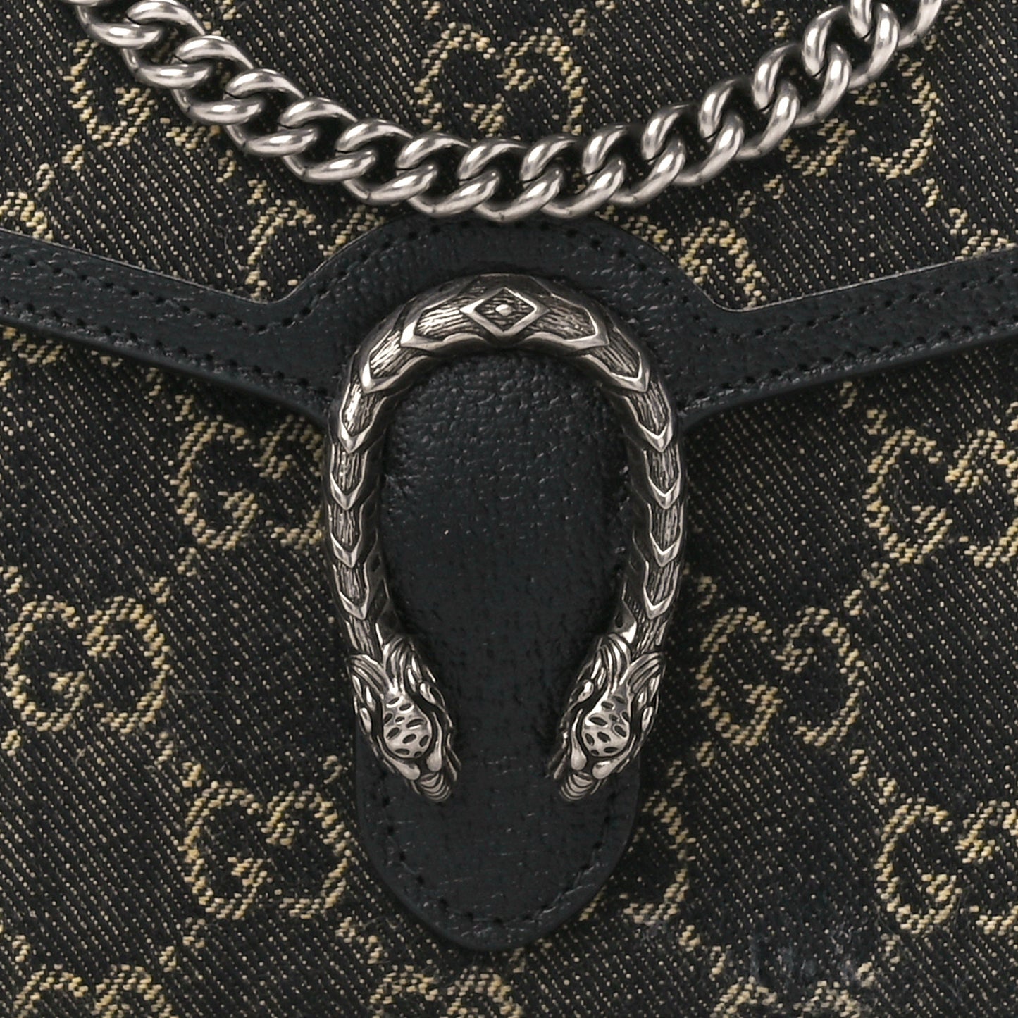 Jacquard Black Denim GG Monogram Mini Dionysus Chain Wallet Black Ivory